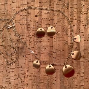 Gold necklace and earring set - paperclip chain